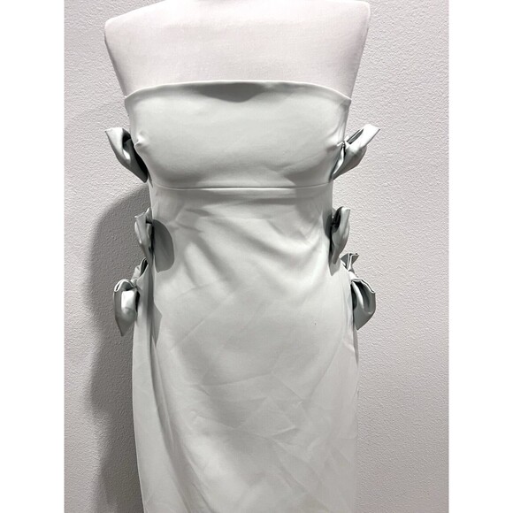 ZARA NEW WOMAN FITTED STRAPLESS MIDI DRESS WITH SATIN BOWS SEA GREEN SIZE LARGE - Picture 8 of 16